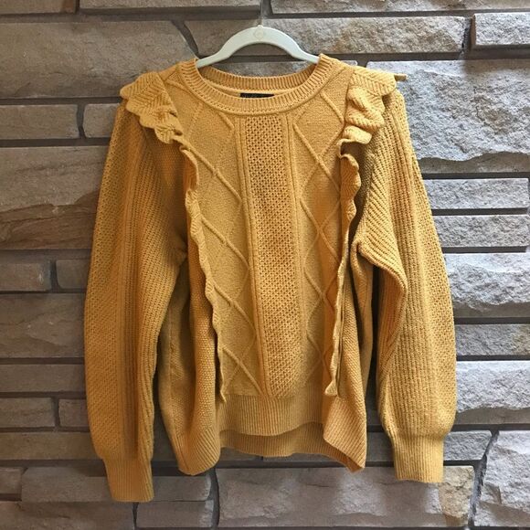 Design History Ruffle cable knit sweater mustard yellow gold size xl - Picture 8 of 9